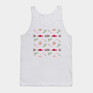 Red and pink roses mixed with blooming flowers and a bird Tank Top